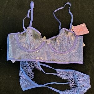 Savage X Fenty Lavender Bustier Lace & Vinyl and Panty Set